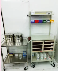 sterile bin with trolley at Sukumar Dental Clinic